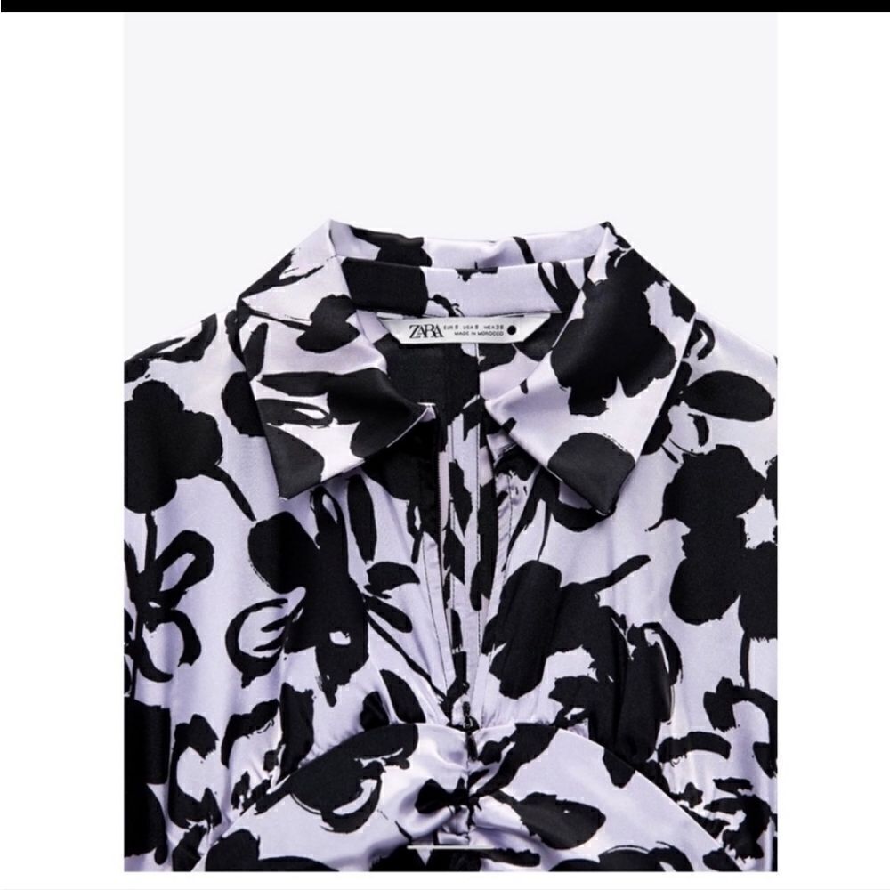 Zara Satin Effect Black and Lilac Dress Sz Large - Picture 3 of 8
